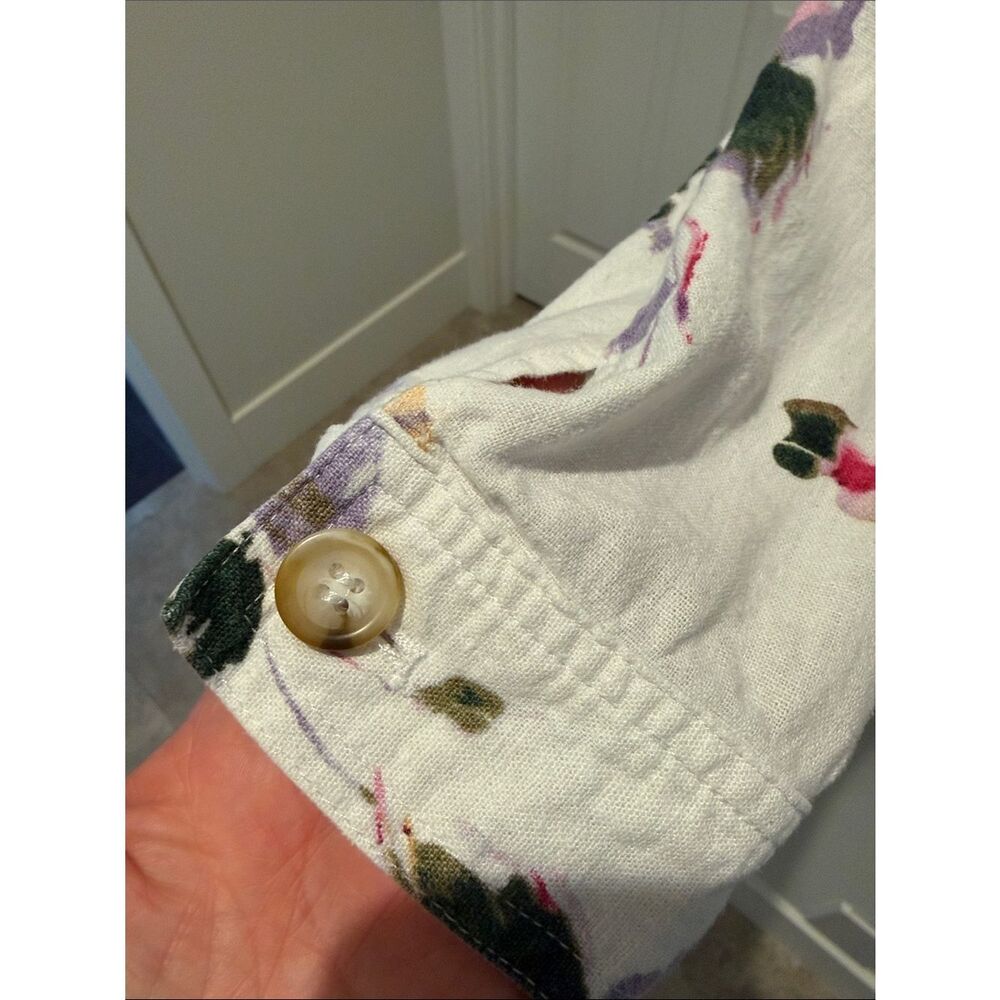 Jones New York White Denim Jacket with Linen blends Pink & Purple Floral Print M - Picture 3 of 9